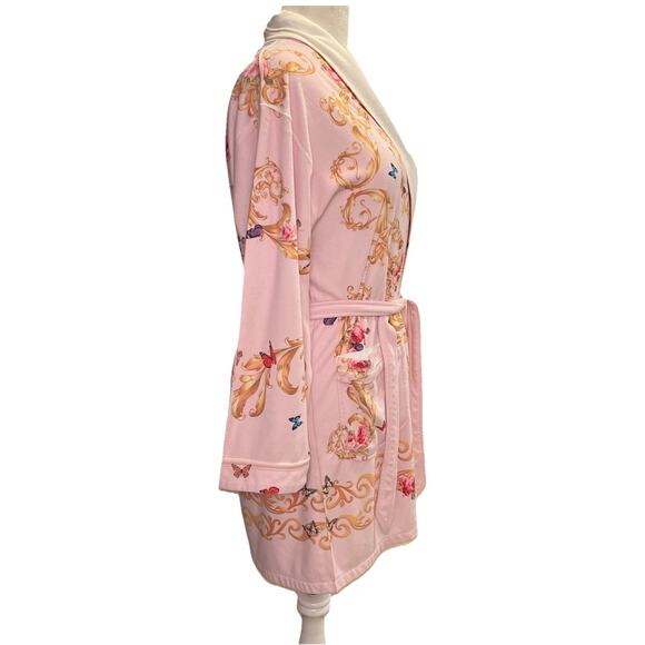 Wrap Up by VP Robe Womens Pink Floral Butterfly Rhinestones Terry Soft Short USA - Picture 4 of 8